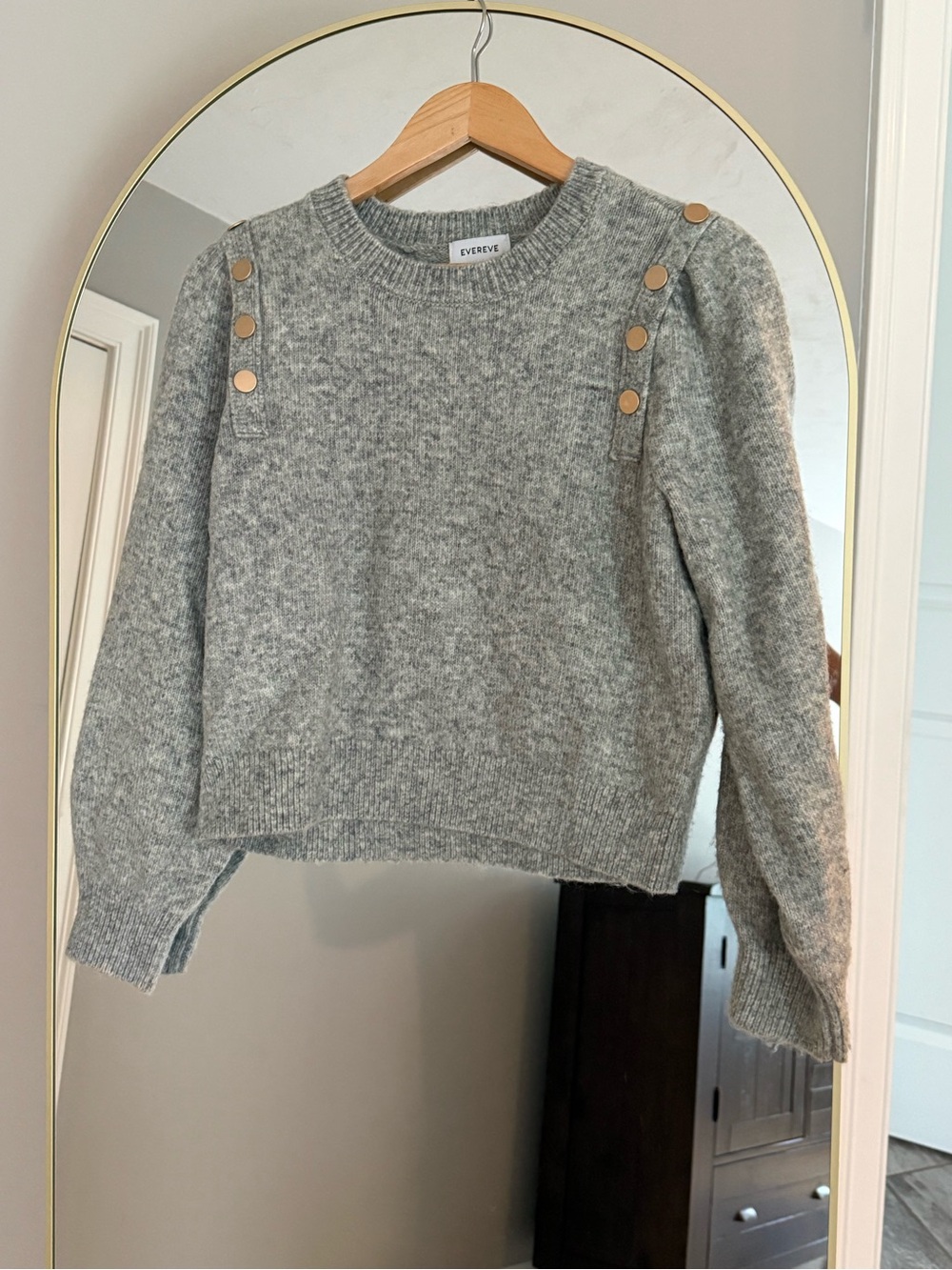 Evereve Gray Crewneck Sweater with Gold Buttons